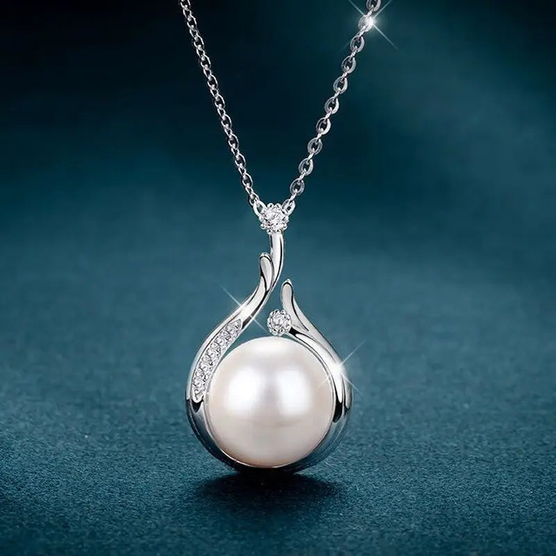 925 Sterling Silver Crystal Pearl Pendant Necklace Women Girls Jewellery Gift UK