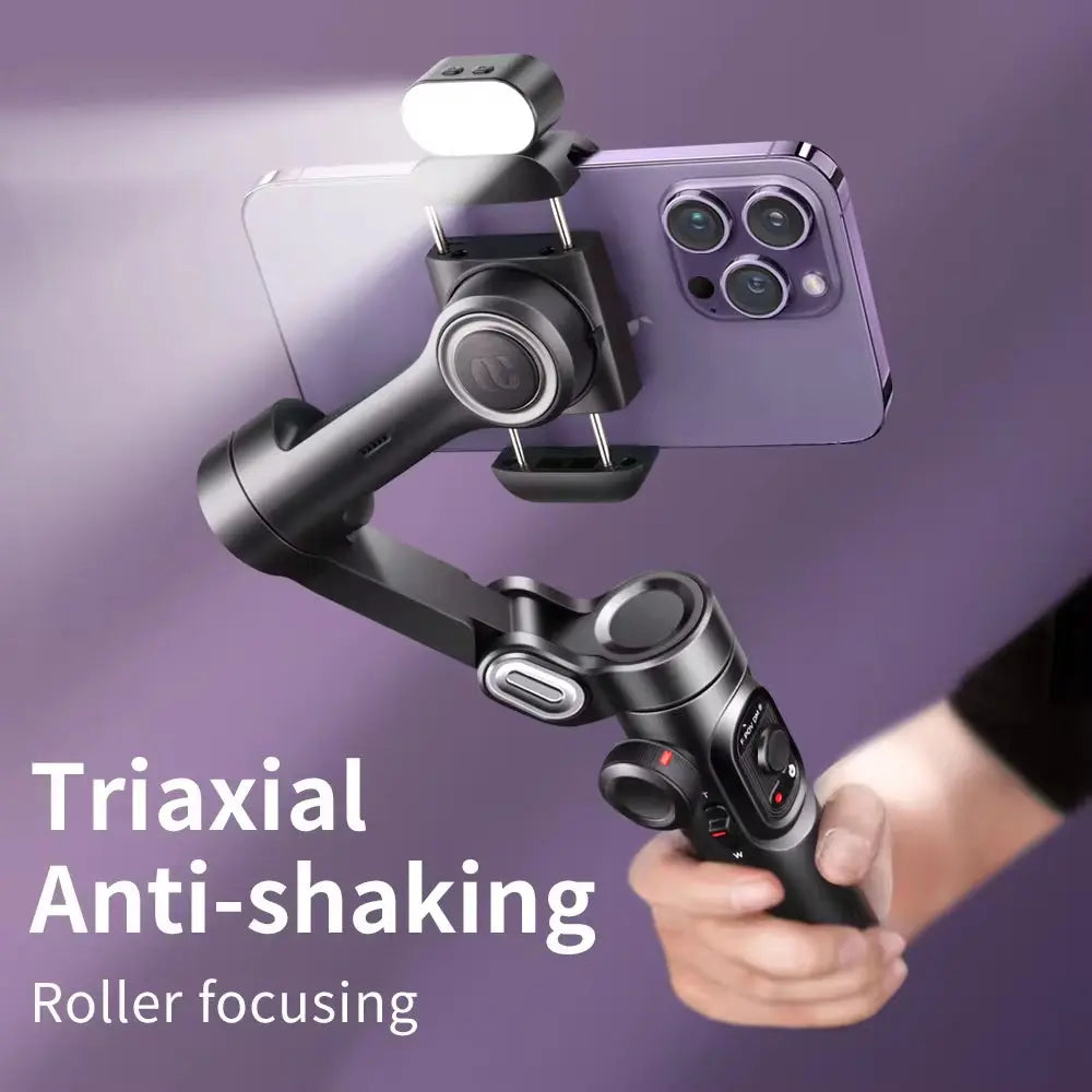 AOCHUAN 3-Axis Handheld Gimbal Stabilizer for Smartphone with Fill Light for Iphone Android Face Tracking Tiktok Vlog Smart XE - Paul Wotton