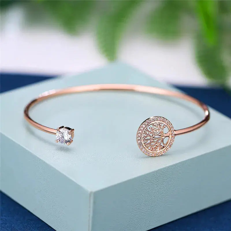 Luxury Female White Zircon Stone Bracelet Tree of Life Adjustable Bracelets for Women Cute Silver Color Wedding Bracelet