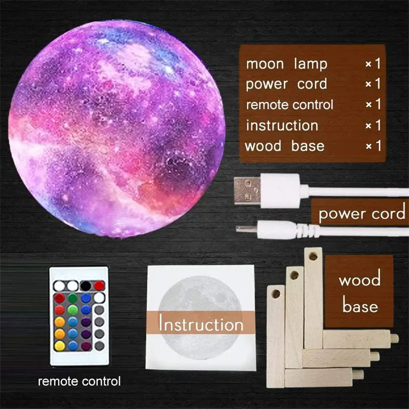 Moon Lamp Kids Night Light Galaxy Lamp 16 Colors LED 3D Star Moon Light Change Touch and Remote Control Galaxy Light for Gifts - Paul Wotton