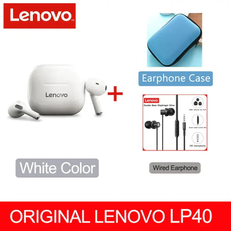 NEW Original Lenovo LP40 TWS Wireless Earphone Bluetooth 5.0 Dual Stereo Noise Reduction Bass Touch Control Long Standby 230Mah