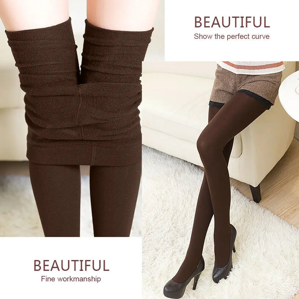 Women Ladies Winter Warm Fleece Lined Thick Thermal Full Foot Tights Pants UK