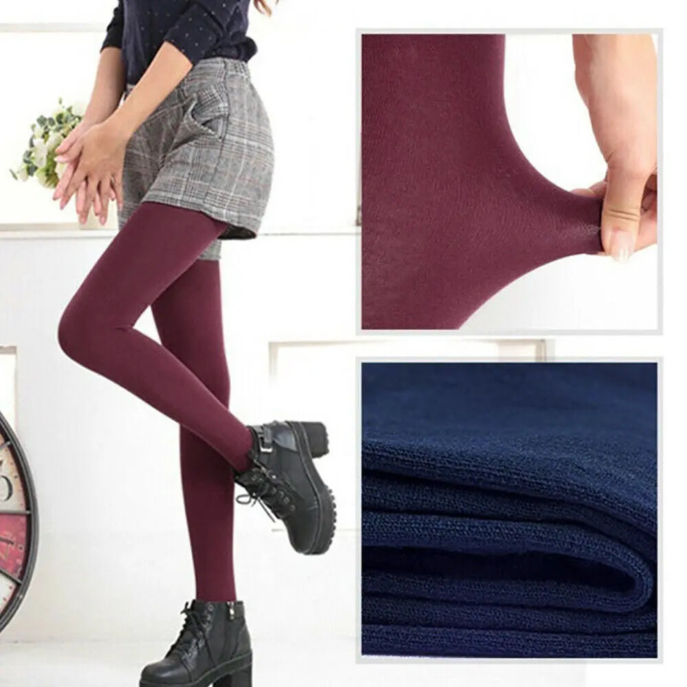 Women Ladies Winter Warm Fleece Lined Thick Thermal Full Foot Tights Pants UK